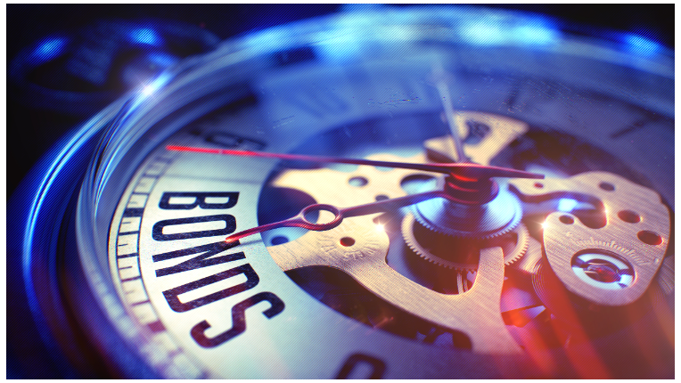 Picture of a clock dial with arm pointing to the word bonds