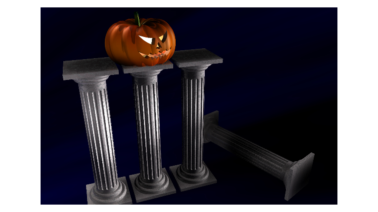 Halloween pumpkin sitting on top of pillars