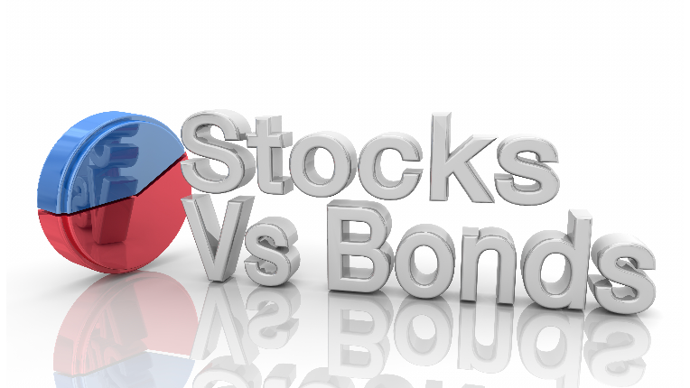 a red and blue ball beside the words stocks vs bonds