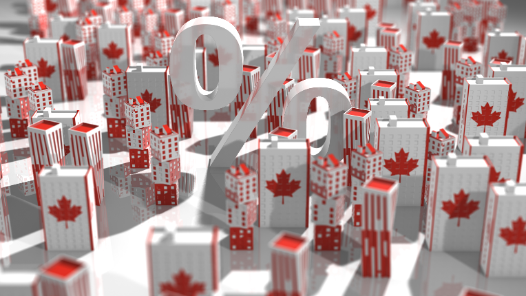 Percentage sign over Canadian buildings